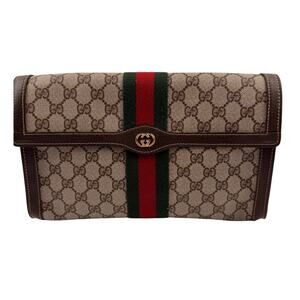 GUCCI Vintage GG Canvas Web Sherry Line Handbag Beige Red